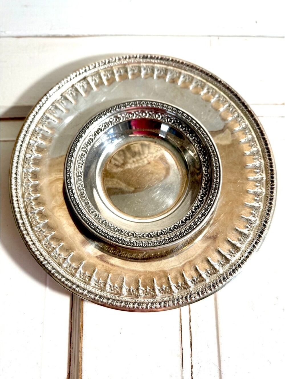Reed & Barton MCM Silverplate 1202 tray and 1203 Holloware Bowl 6"